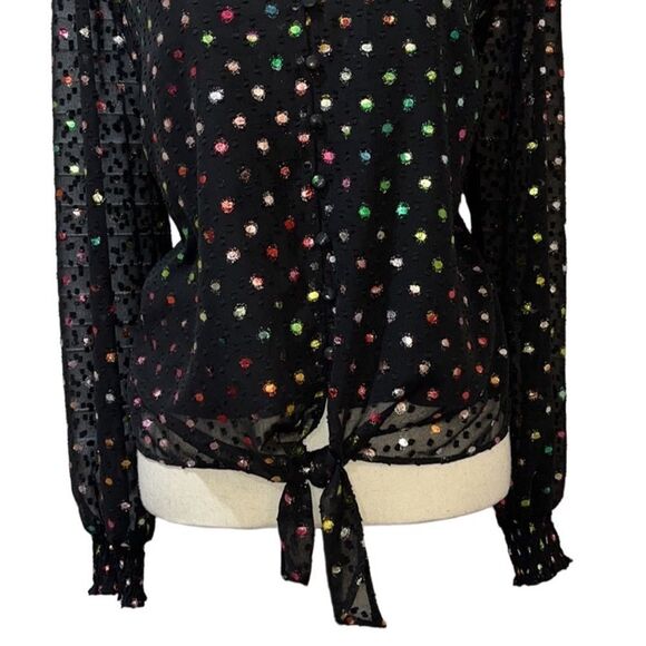 INC Pullover V-Neck Polka-Dot Tie-Hem Blouse - Picture 6 of 11